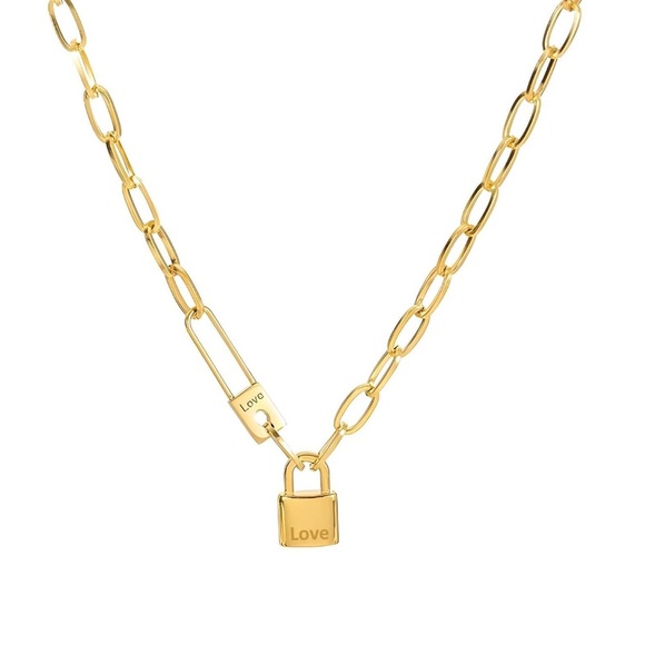 Jewelry - 18 K Gold Plated Gold Love Padlock Necklace